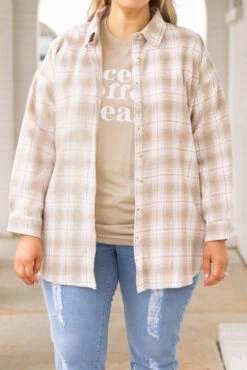 Mountain Wildflower Shirt Jacket, Tan -Chic Soul Store MountainWildflowerShirtJacket Tan 7339