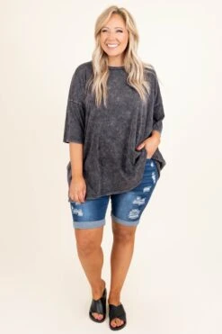 Embracing The Sun Shorts, Dark Wash -Chic Soul Store MyBoyfriendTee Charcoal 8988