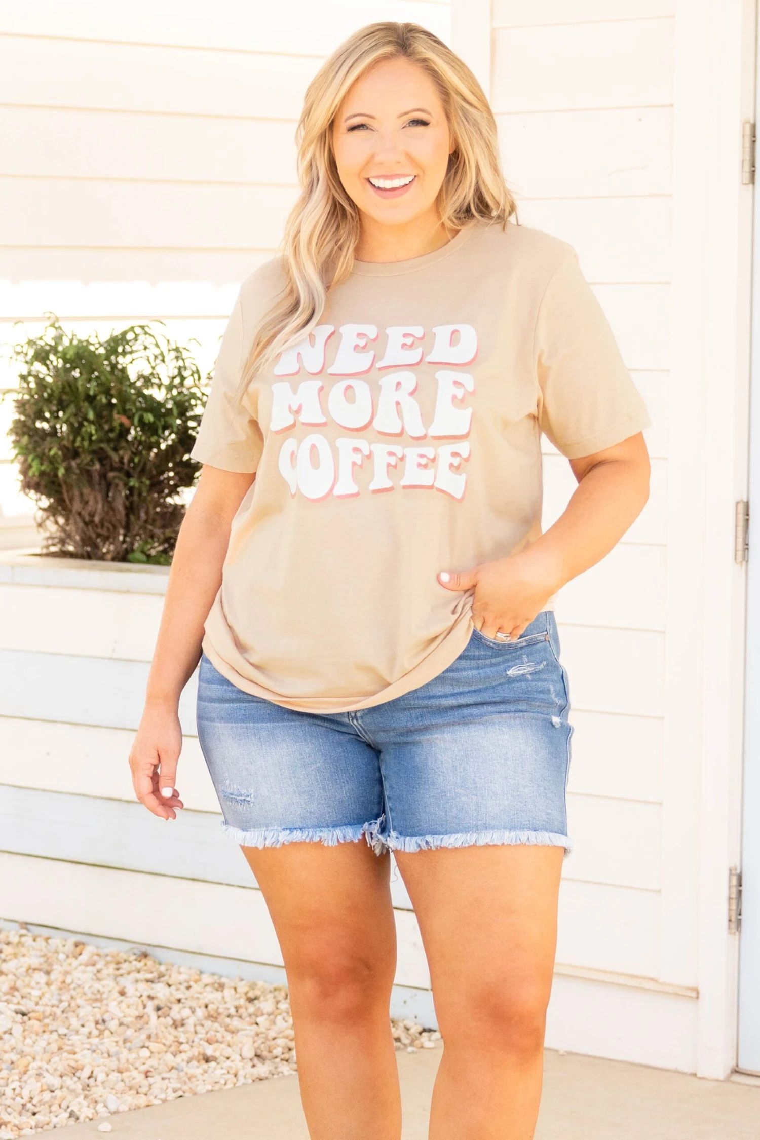 Need More Coffee Tee, Heather Sand Dune 3 Need More Coffee Tee, Heather Sand Dune