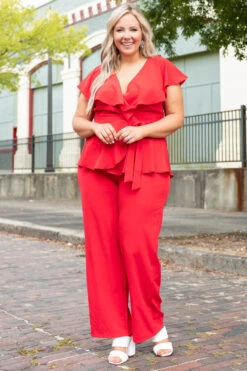 Next Level Class Jumpsuit, Red -Chic Soul Store NextLevelClassJumpsuit Red 2