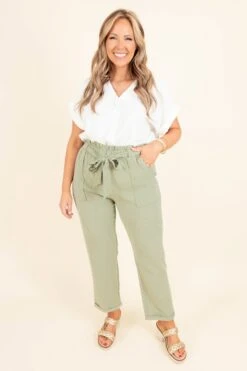 Nice For Once Pants, Sage -Chic Soul Store NiceForOncePants Sage 9872