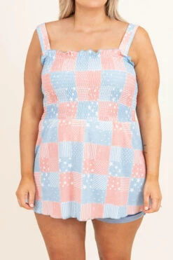 Nice Night Top, Pink/Blue -Chic Soul Store NiceNightTop Pink Blue 8814