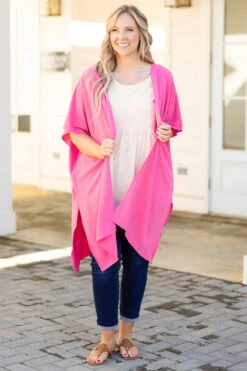 Oahu Walks Kimono, Hot Pink -Chic Soul Store OahuWalksKimono HotPink 0054
