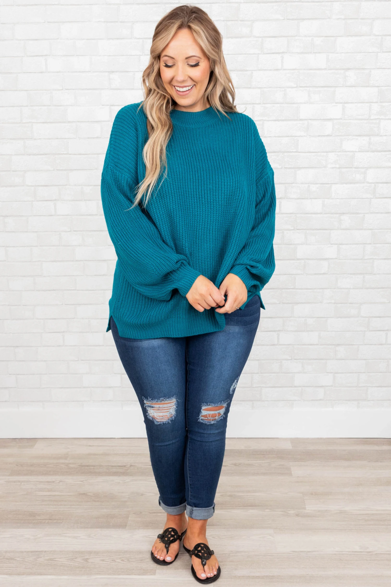 Oversized Fun Sweater, Teal 4 Oversized Fun Sweater, Teal - Image 2