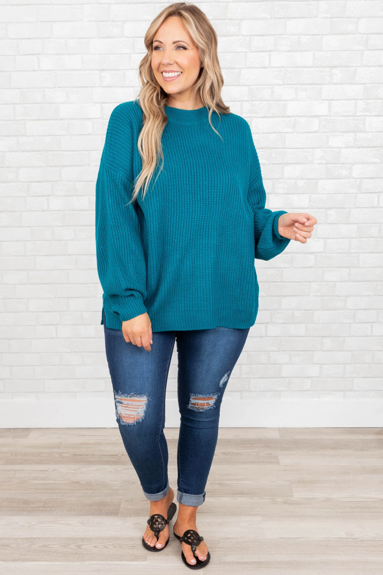 Oversized Fun Sweater, Teal 5 Oversized Fun Sweater, Teal - Image 3