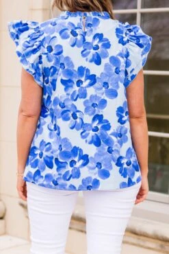 Passion For Poppies Top, Blue -Chic Soul Store PassionForPoppiesTop Blue
