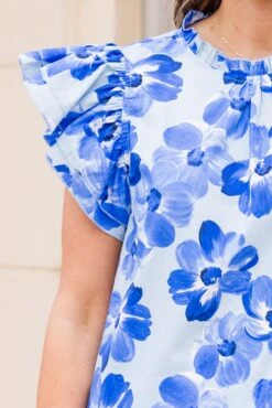 Passion For Poppies Top, Blue -Chic Soul Store PassionForPoppiesTop Blue 3