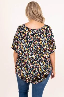 Petal Confetti Top ,Black/Green/Pink 12 Petal Confetti Top ,Black/Green/Pink -Chic Soul Store PetalConfettiTop Black Green Pink 9840