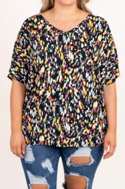 Petal Confetti Top ,Black/Green/Pink 11 Petal Confetti Top ,Black/Green/Pink -Chic Soul Store PetalConfettiTop Black Green Pink 9841