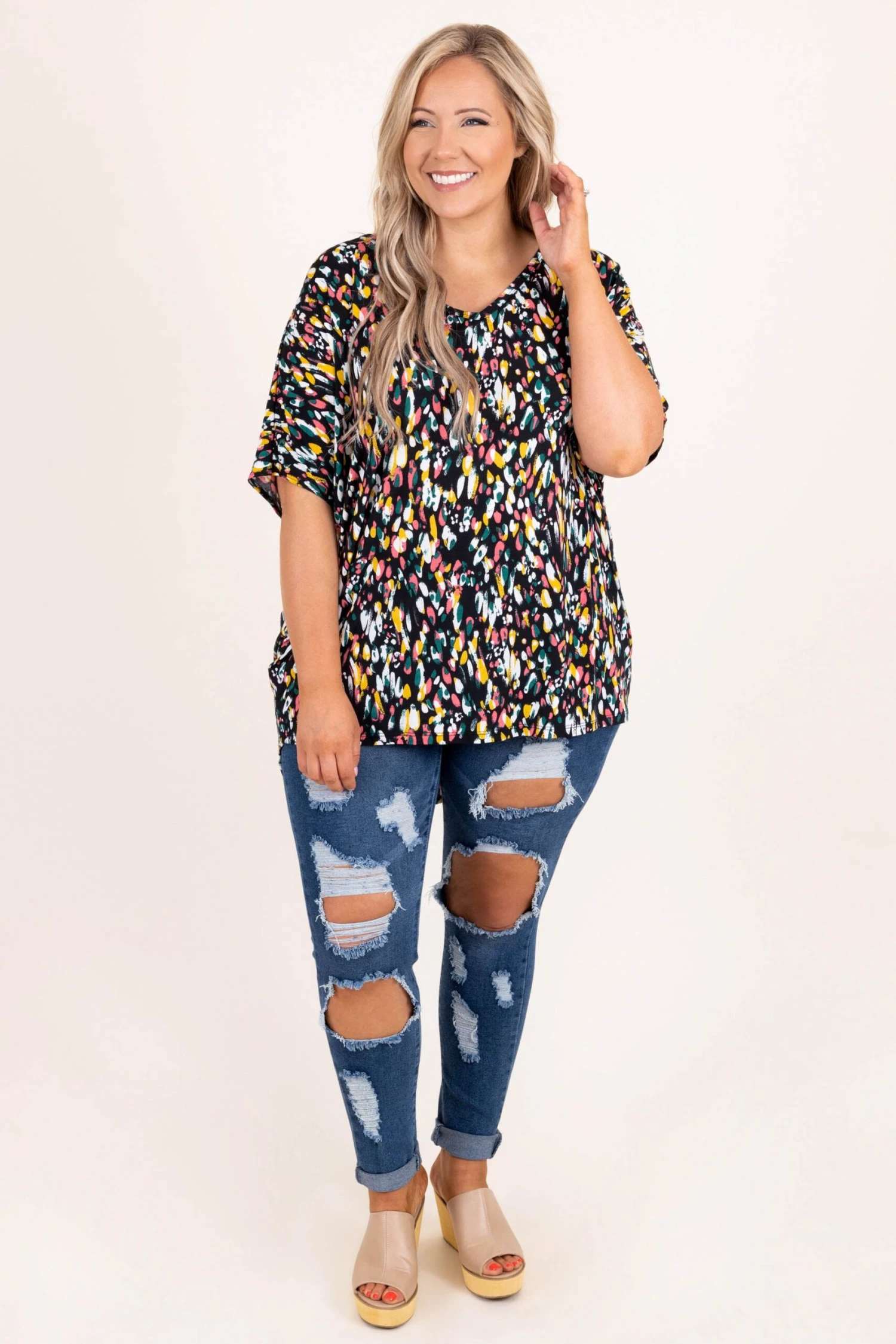 Petal Confetti Top ,Black/Green/Pink 5 Petal Confetti Top ,Black/Green/Pink - Image 3