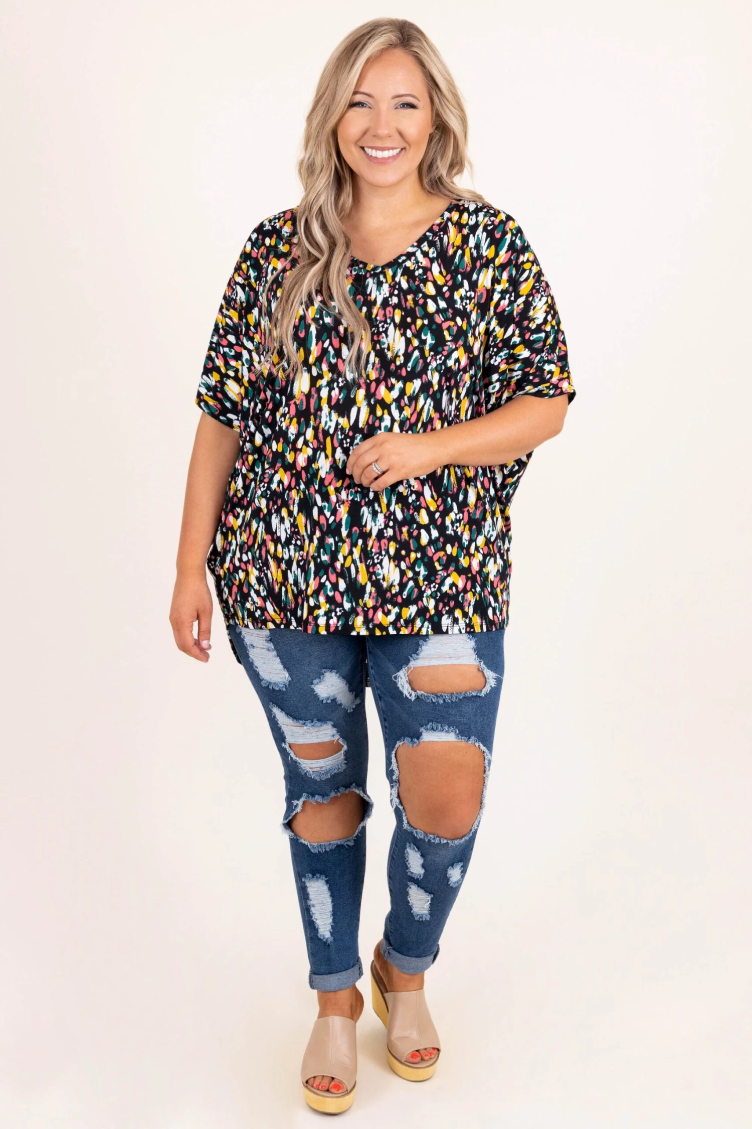 Petal Confetti Top ,Black/Green/Pink 4 Petal Confetti Top ,Black/Green/Pink - Image 2