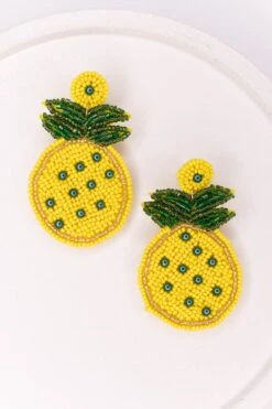 Pineapple Dreams Earrings, Yellow 6 Pineapple Dreams Earrings, Yellow -Chic Soul Store PineappleDreamsEarrings Yellow 7843