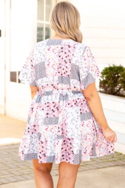 Poppy Petals Dress, Mauve/Grey -Chic Soul Store PoppyPetalsDress Mauve Grey 8629