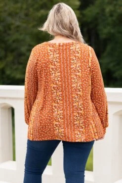 Prairie Floral Top, Rust 12 Prairie Floral Top, Rust -Chic Soul Store PrairieFloralTop Rust 8442