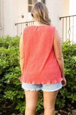 Pretty Pleats Tank, Coral -Chic Soul Store PrettyPleatsTank Coral 1973
