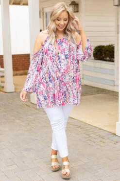 Rainbow City Blouse, Hot Pink -Chic Soul Store RainbowCityBlouse HotPink 9210