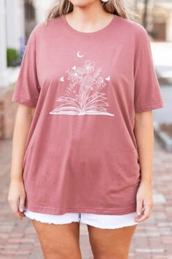 Reading Under The Moonlight Tee, Mauve -Chic Soul Store ReadingUnderTheMoonlightTee Mauve 2