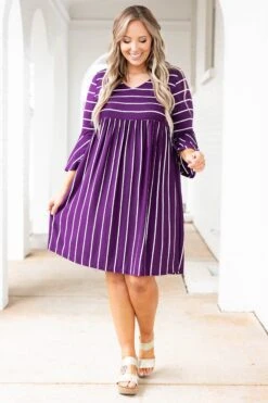 Ready For Work Dress, Plum-Ivory -Chic Soul Store ReadyForWorkDress Plum Ivory 9357