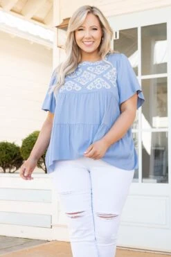 Ready To Glisten Top, Denim Blue