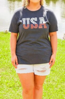 Red Stripes For Life Tee, Heather Navy -Chic Soul Store RedStripesForLifeTee HeatherNavy