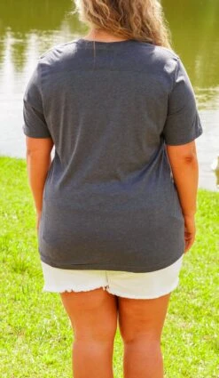 Red Stripes For Life Tee, Heather Navy -Chic Soul Store RedStripesForLifeTee HeatherNavy1