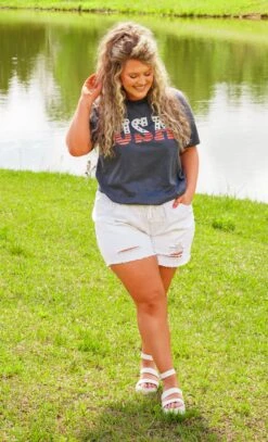 Red Stripes For Life Tee, Heather Navy -Chic Soul Store RedStripesForLifeTee HeatherNavy5