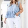 Rich Ruffles Top, Light Denim 2 Rich Ruffles Top, Light Denim -Chic Soul Store RichRufflesTop LightDenim 1241