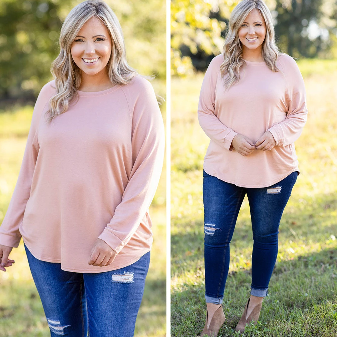Curved Hem Slouchy Dolman Tunic, Blush Fleece 10 Curved Hem Slouchy Dolman Tunic, Blush Fleece - Image 8
