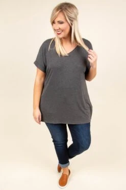 Comfy Travels Top, Charcoal -Chic Soul Store SOL 3476