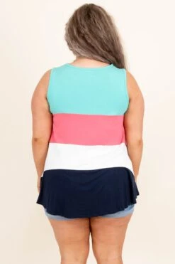 Sailboat Dreams Tank, Mint-Coral Multi -Chic Soul Store SailboatDreamsTank Mint CoralMulti