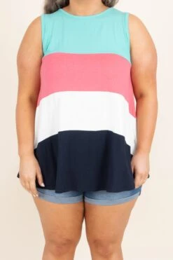 Sailboat Dreams Tank, Mint-Coral Multi -Chic Soul Store SailboatDreamsTank Mint CoralMulti 3413