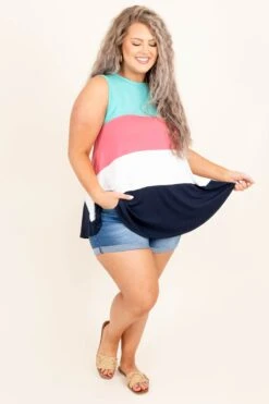 Sailboat Dreams Tank, Mint-Coral Multi -Chic Soul Store SailboatDreamsTank Mint CoralMulti 4