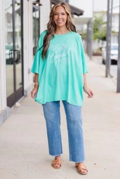 Salty Cowgirl Boyfriend Tee, Mint -Chic Soul Store SaltyCowgirlBoyfriendTee Mint 4