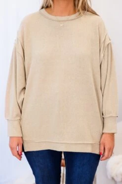 Say Hello Sweater, Light Mocha -Chic Soul Store SayHelloSweater LightMocha 2