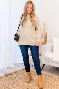 Say Hello Sweater, Light Mocha -Chic Soul Store SayHelloSweater LightMocha 5