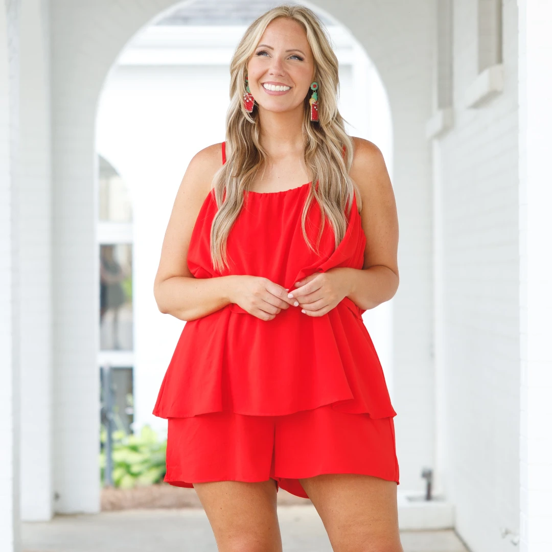 Seaside Strolls Romper, Tomato Red 8 Seaside Strolls Romper, Tomato Red - Image 6