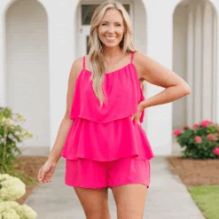 Seaside Strolls Romper, Hot Pink