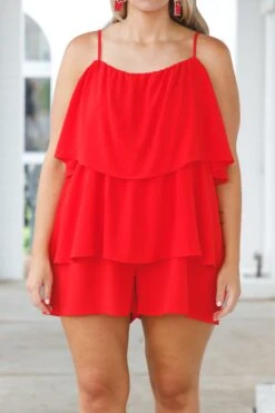 Seaside Strolls Romper, Tomato Red 11 Seaside Strolls Romper, Tomato Red -Chic Soul Store SeasideStrollsRomper TomatoRed 2