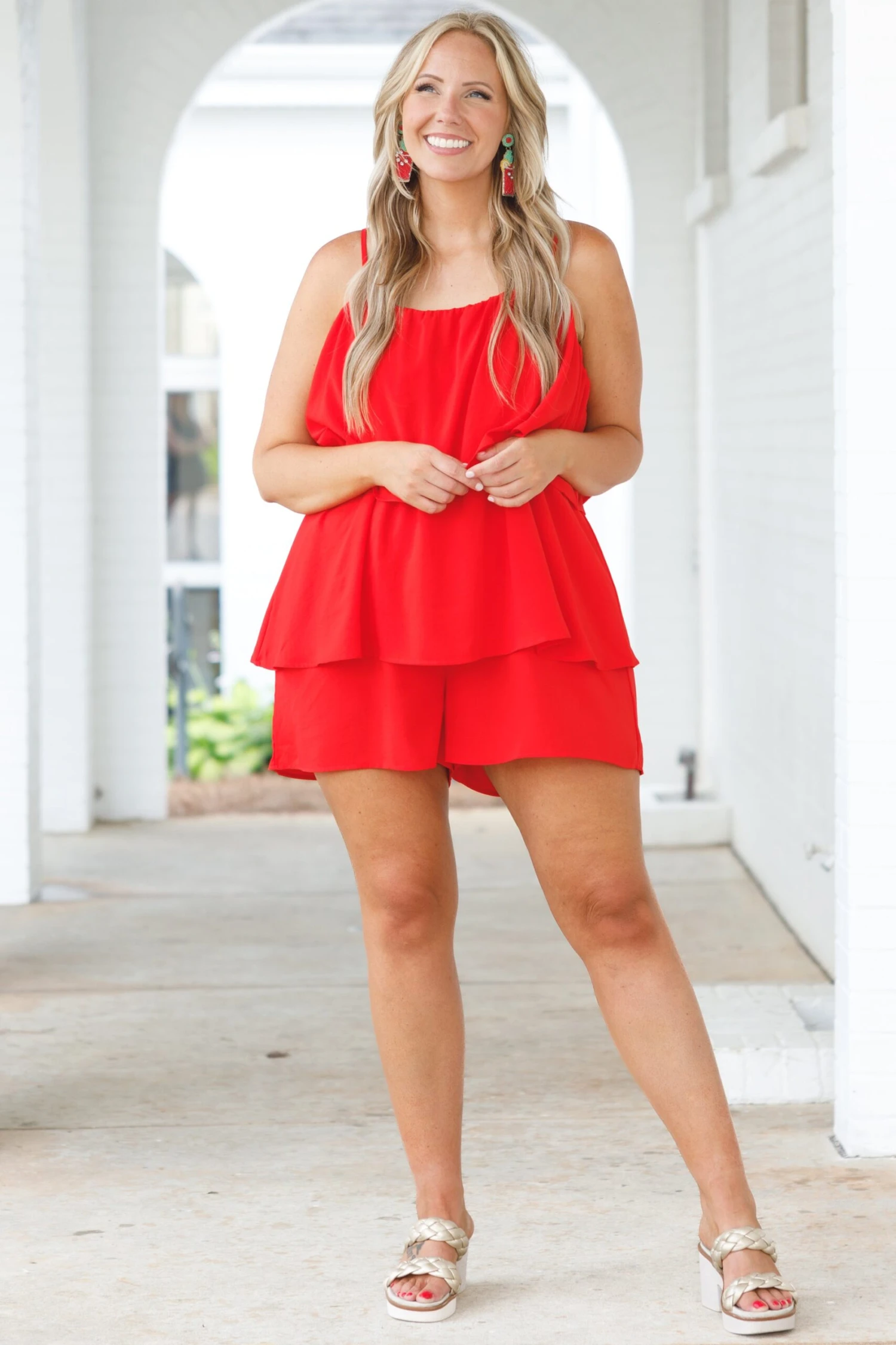 Seaside Strolls Romper, Tomato Red 5 Seaside Strolls Romper, Tomato Red - Image 3