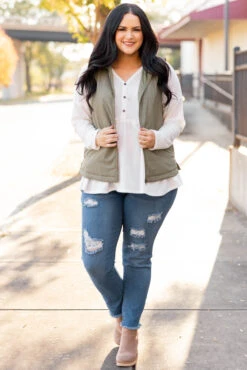 Shut Them Down Vest, Light Olive -Chic Soul Store ShutThemDownVest LightOlive 0883