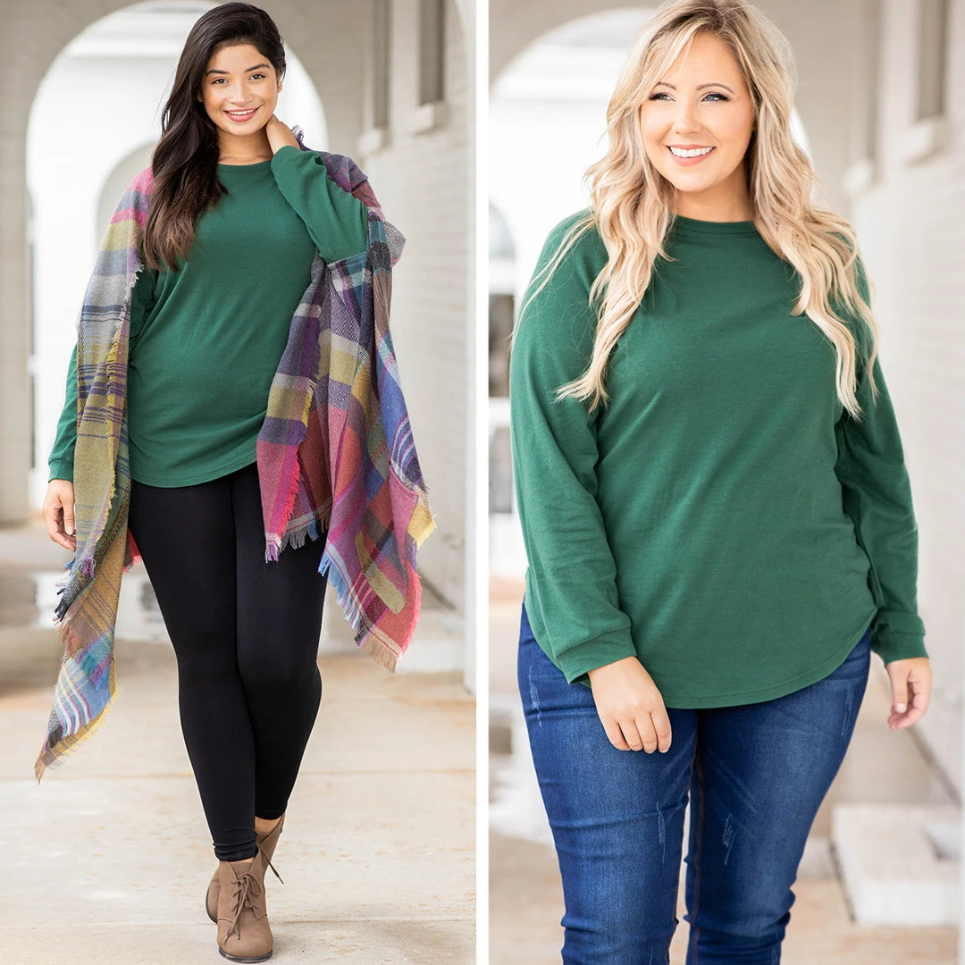 Curved Hem Slouchy Dolman Tunic, Hunter Green 9 Curved Hem Slouchy Dolman Tunic, Hunter Green - Image 7