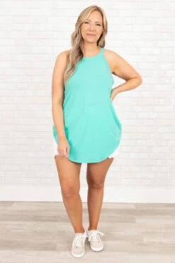 Simply Elegant Tank, Mint -Chic Soul Store SimplyElegantTank Mint 0125