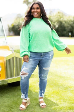 Cozy Bubble Sleeve Sweater, Lime -Chic Soul Store SlouchyBubbleSleeve Lime 3225