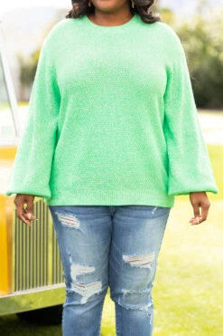Cozy Bubble Sleeve Sweater, Lime -Chic Soul Store SlouchyBubbleSleeve Lime 3234
