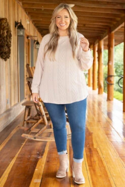 Slouchy Cableknit, Taupe -Chic Soul Store SlouchyCableknit Taupe 0489