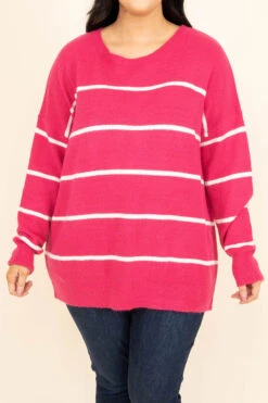Slumber Party Sweater, Hot Pink-White -Chic Soul Store SlumberPartySweater HotPink White 9130
