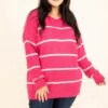Slumber Party Sweater, Hot Pink-White -Chic Soul Store SlumberPartySweater HotPink White 9134