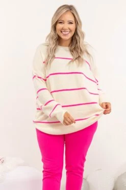 Slumber Party Sweater, White-Pink