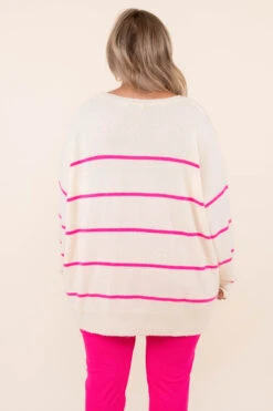 Slumber Party Sweater, White-Pink -Chic Soul Store SlumberPartySweater White Pink 3086