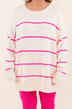 Slumber Party Sweater, White-Pink -Chic Soul Store SlumberPartySweater White Pink 3087
